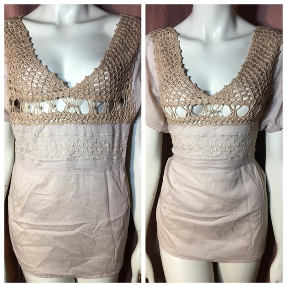 Boho Crochet Beachy Drawstring Top Blouse - Picture 3 of 8